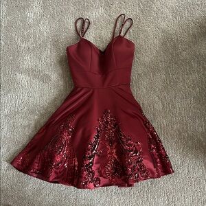 Mori Lee Burgundy Mini Dress